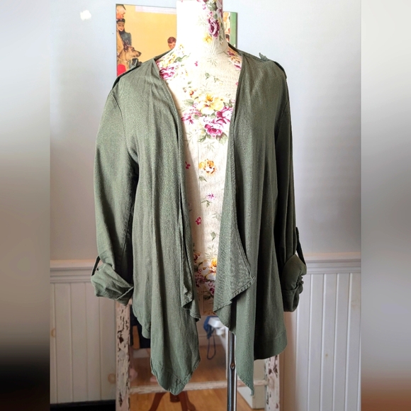 Vero Moda Sweaters - Vera Moda Olive Green Open Front Jacket